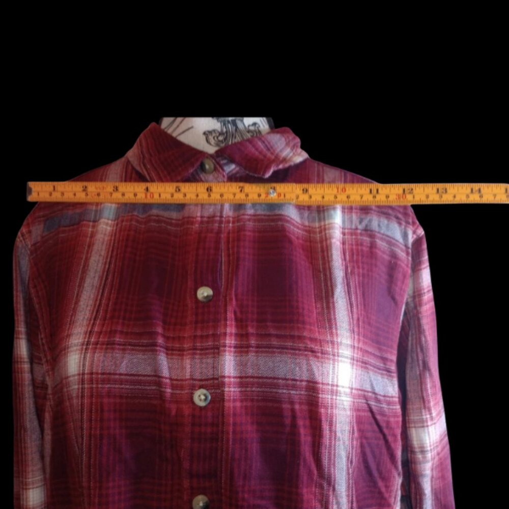 NWOT Jachs Girlfriend Red Plaid Flannel Button‑Up Shirt Womens Large Long Sleeve - Picture 8 of 10